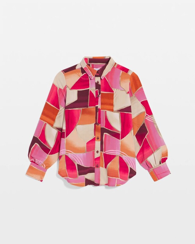 Faux Silk Sunset Collared Shirt - image 5